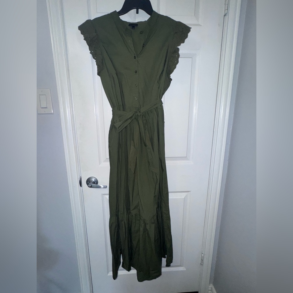 Who What Wear Olive Maxi Dress with Ruffle Sleeves